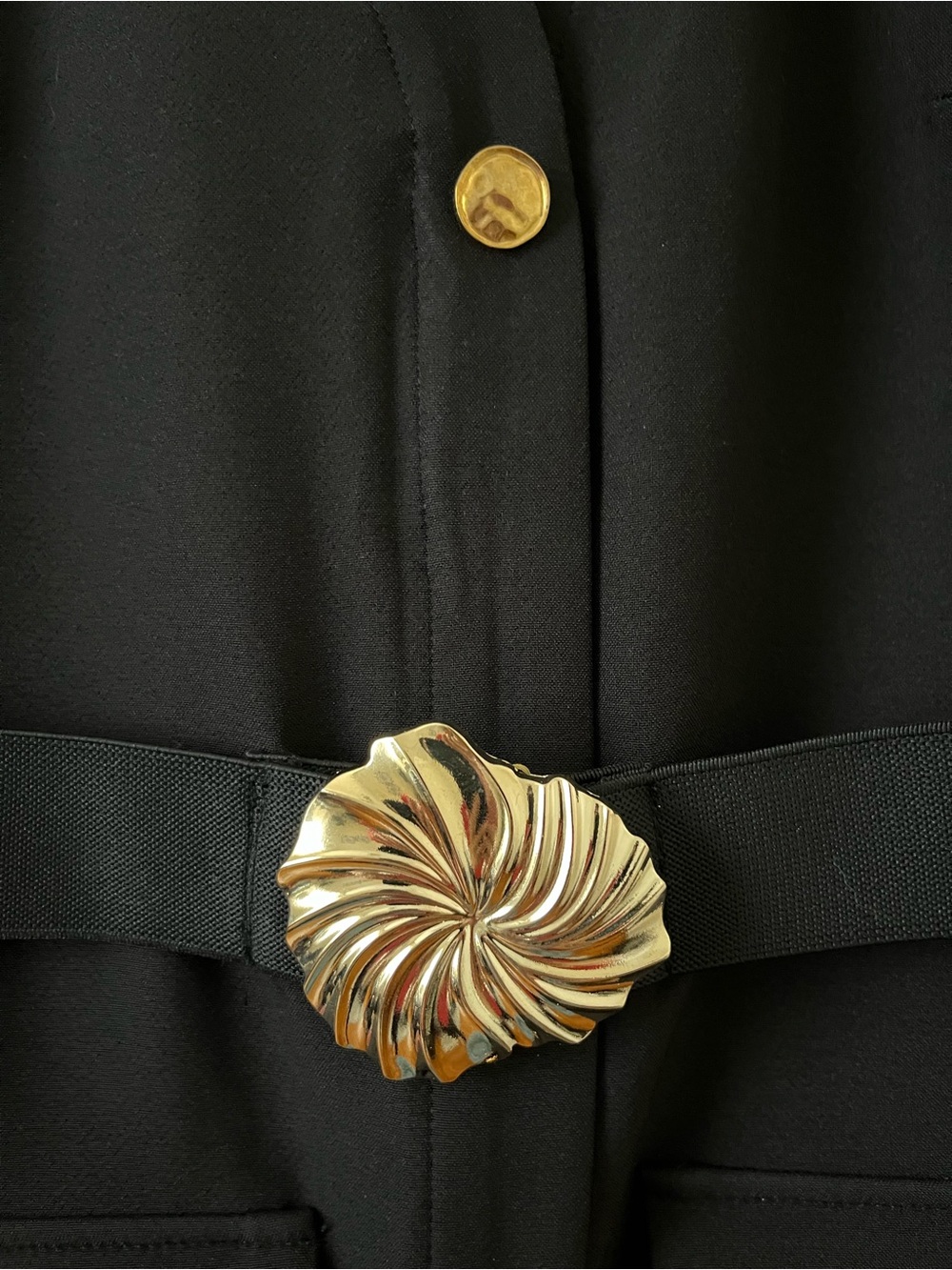 Zara Black Sleeveless Midi Dress with Gold Accent Buttons and Belt - Picture 5 of 6